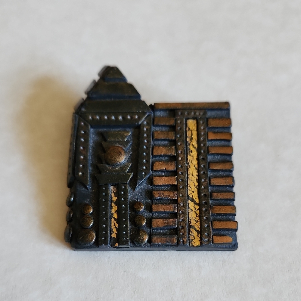 Vintage (1996) Dark Brown Building Pin with Gold Accents Brooch